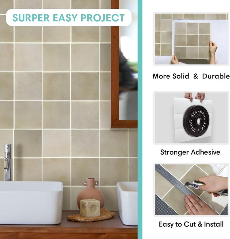 Commomy Thicker Peel and Stick Tiles - 10 pcs of 12" x 12" - 3D Adhesive Square Peel and Stick Tiles Backsplash for Kitchen, Bathroom, Removable, Waterproof, Vinyl Wall Tile - Image 4